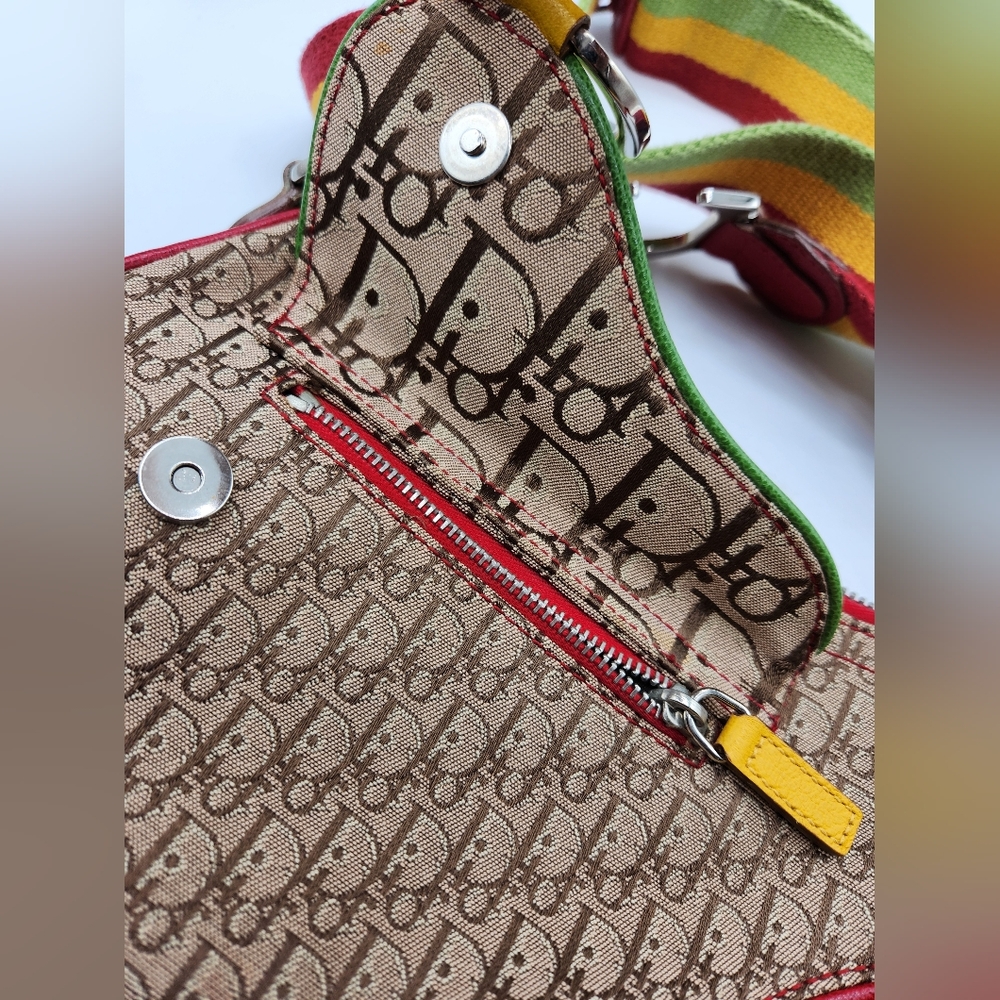 Pre-loved Vintage Christian Dior Rasta-Color Trotter Saddle Shoulder Bag - Picture 9 of 11